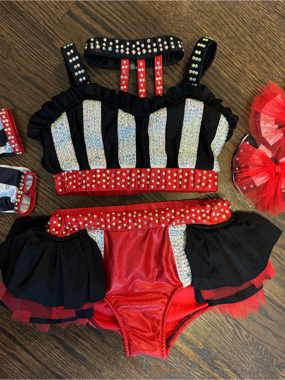 Glamour Red and Black Striped Dance Costume